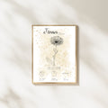 Personalisiertes Geburtsposter: Geburtsblume Oktober Ringelblume | Beige