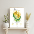 Personalisiertes Geburtsposter: Geburtsblume März Narzisse | Bunt