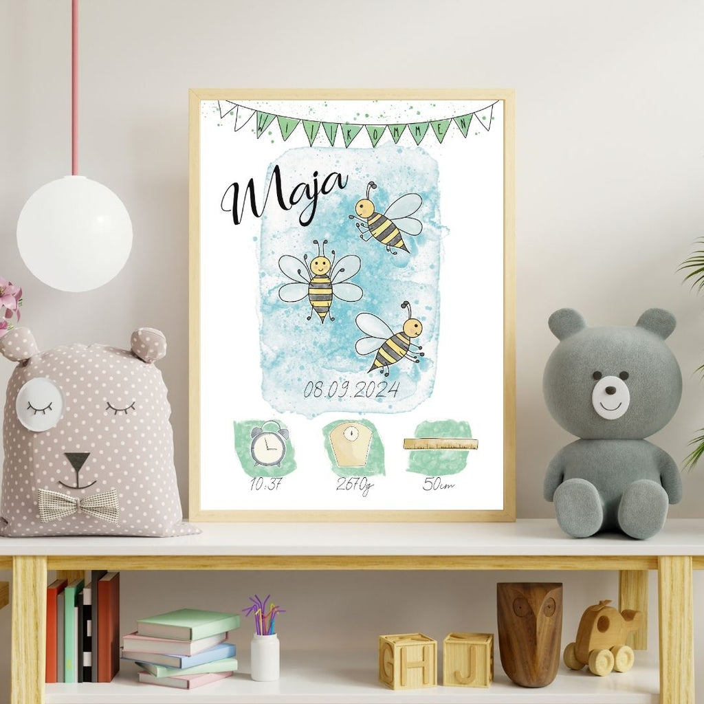 Personalisiertes Geburtsposter: Bienen