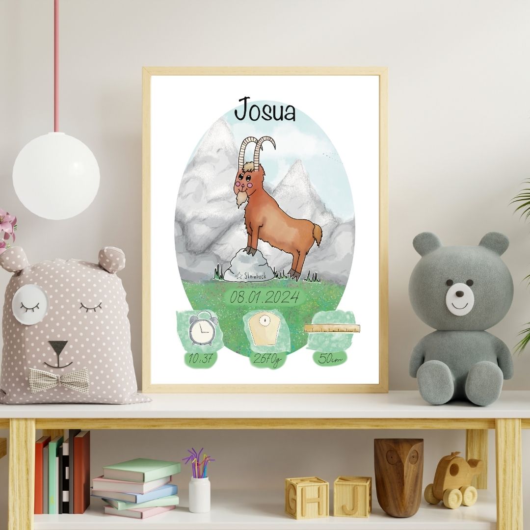 Personalisiertes Geburtsposter: Sternzeichen Steinbock | 22 Dezember - 20. Januar