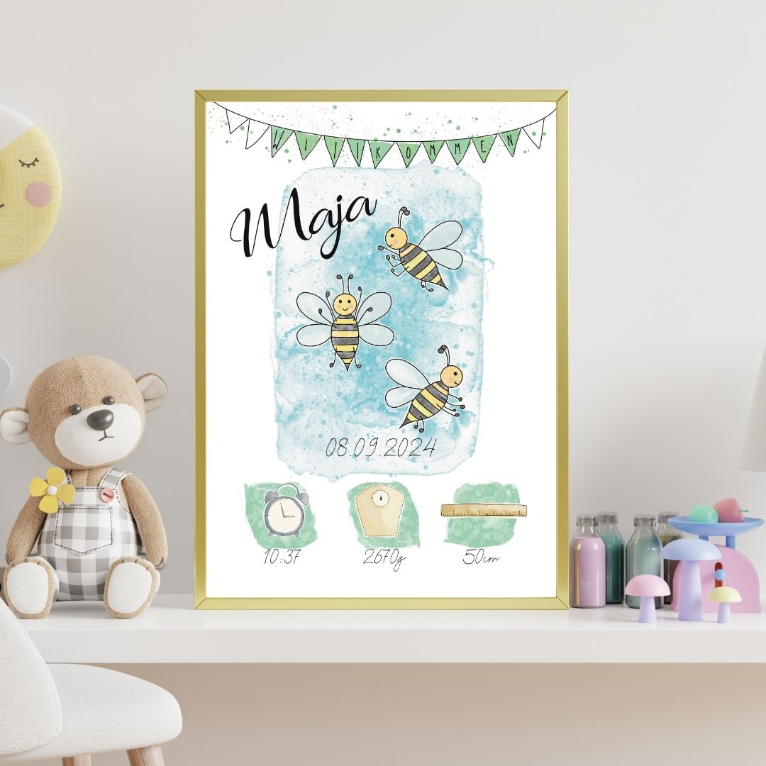 Personalisiertes Geburtsposter: Bienen