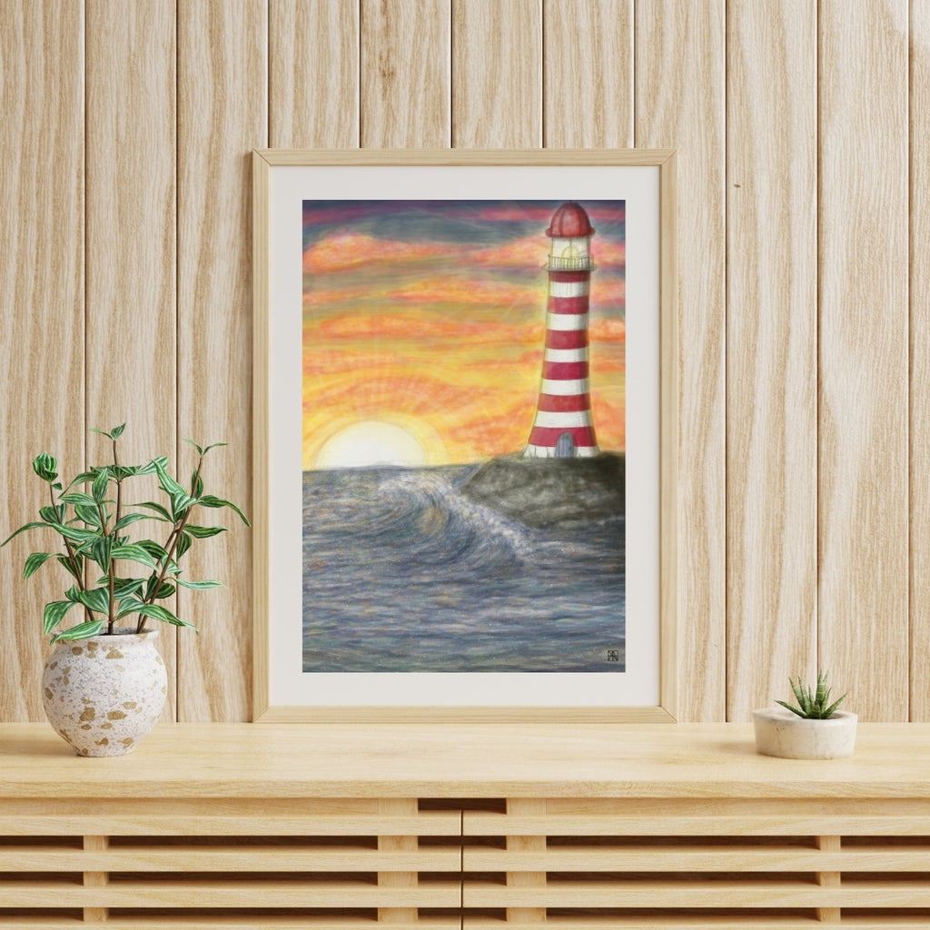 Poster Leuchtturm im Sonnenuntergang