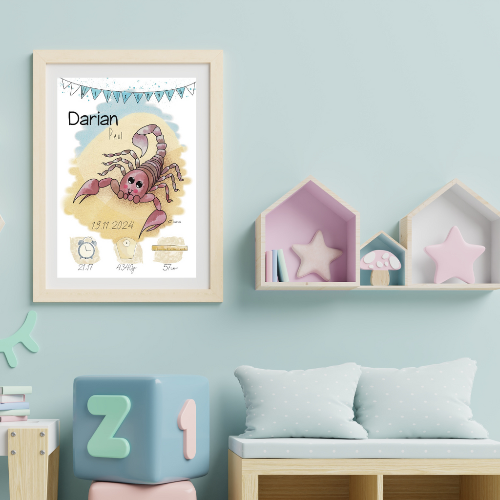 Personalisiertes Geburtsposter: Sternzeichen Skorpion | 24.Oktober - 22. November