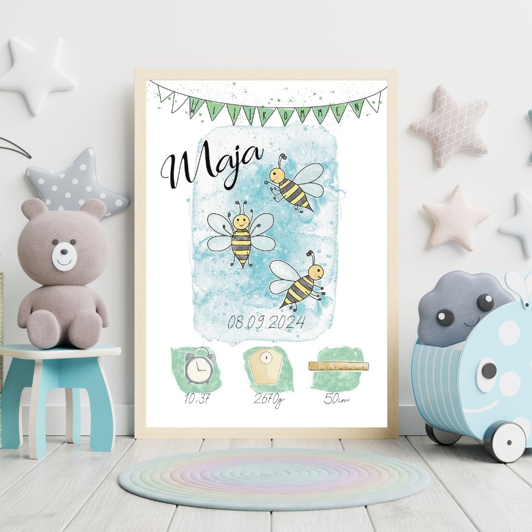 Personalisiertes Geburtsposter: Bienen