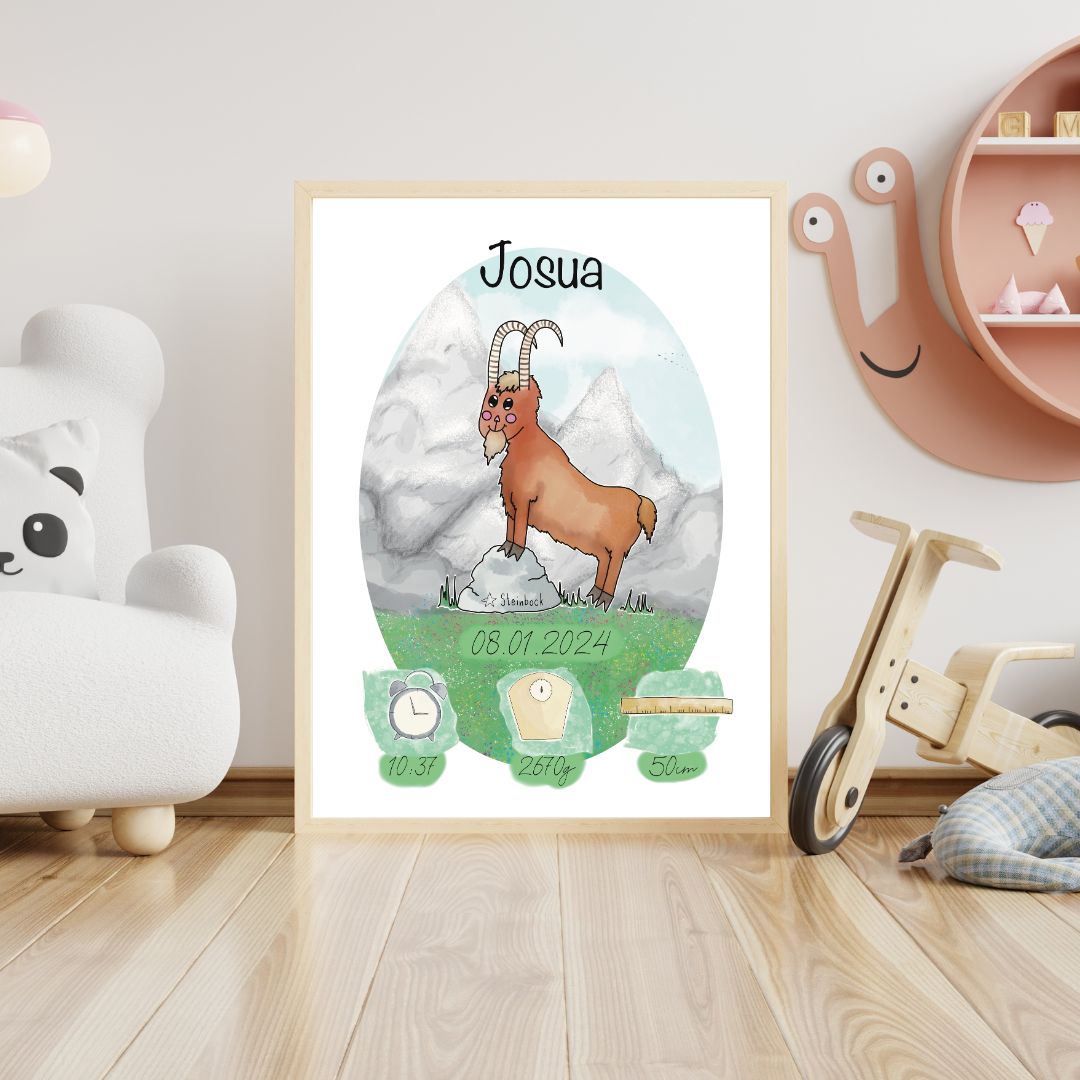 Personalisiertes Geburtsposter: Sternzeichen Steinbock | 22 Dezember - 20. Januar