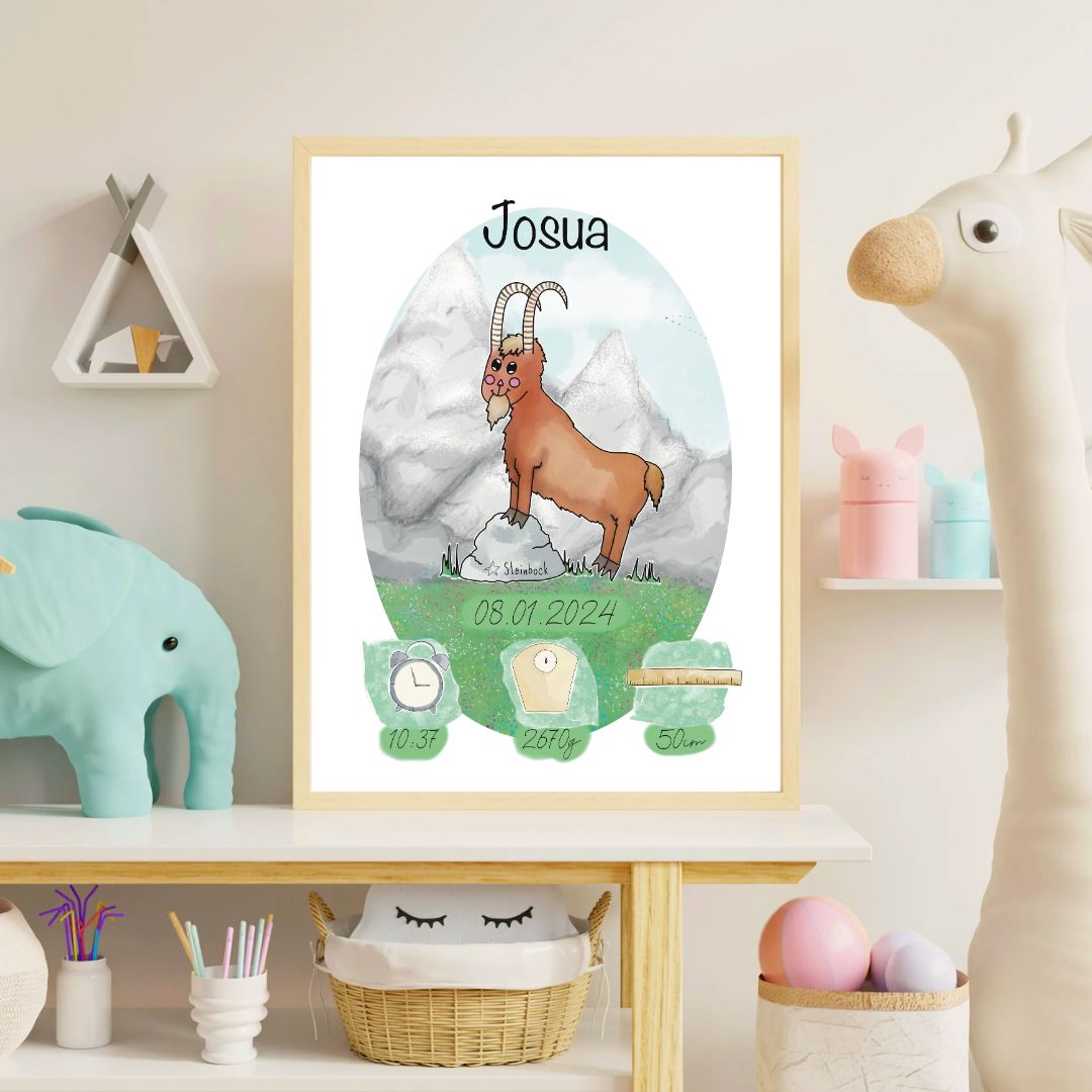 Personalisiertes Geburtsposter: Sternzeichen Steinbock | 22 Dezember - 20. Januar