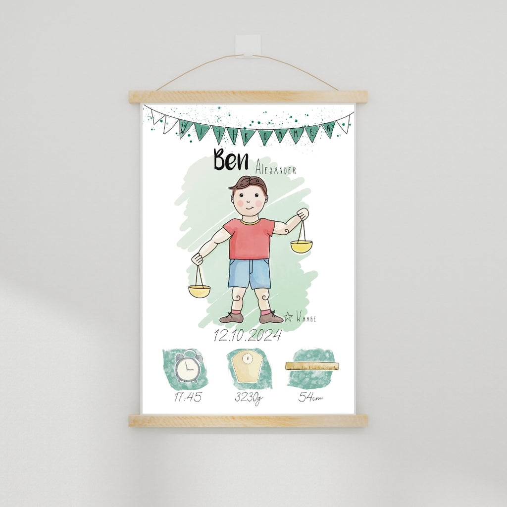 Personalisiertes Geburtsposter: Sternzeichen Waage-Junge | 24.September - 23.Oktober