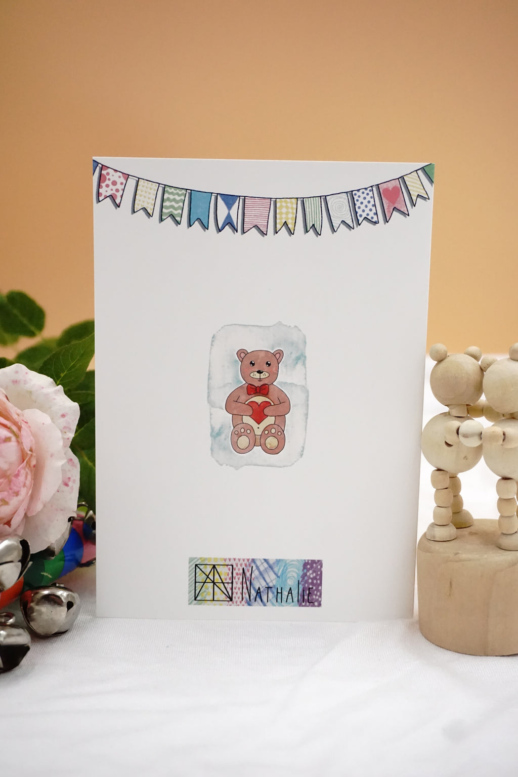 Karte zur Geburt Teddy mit Herz