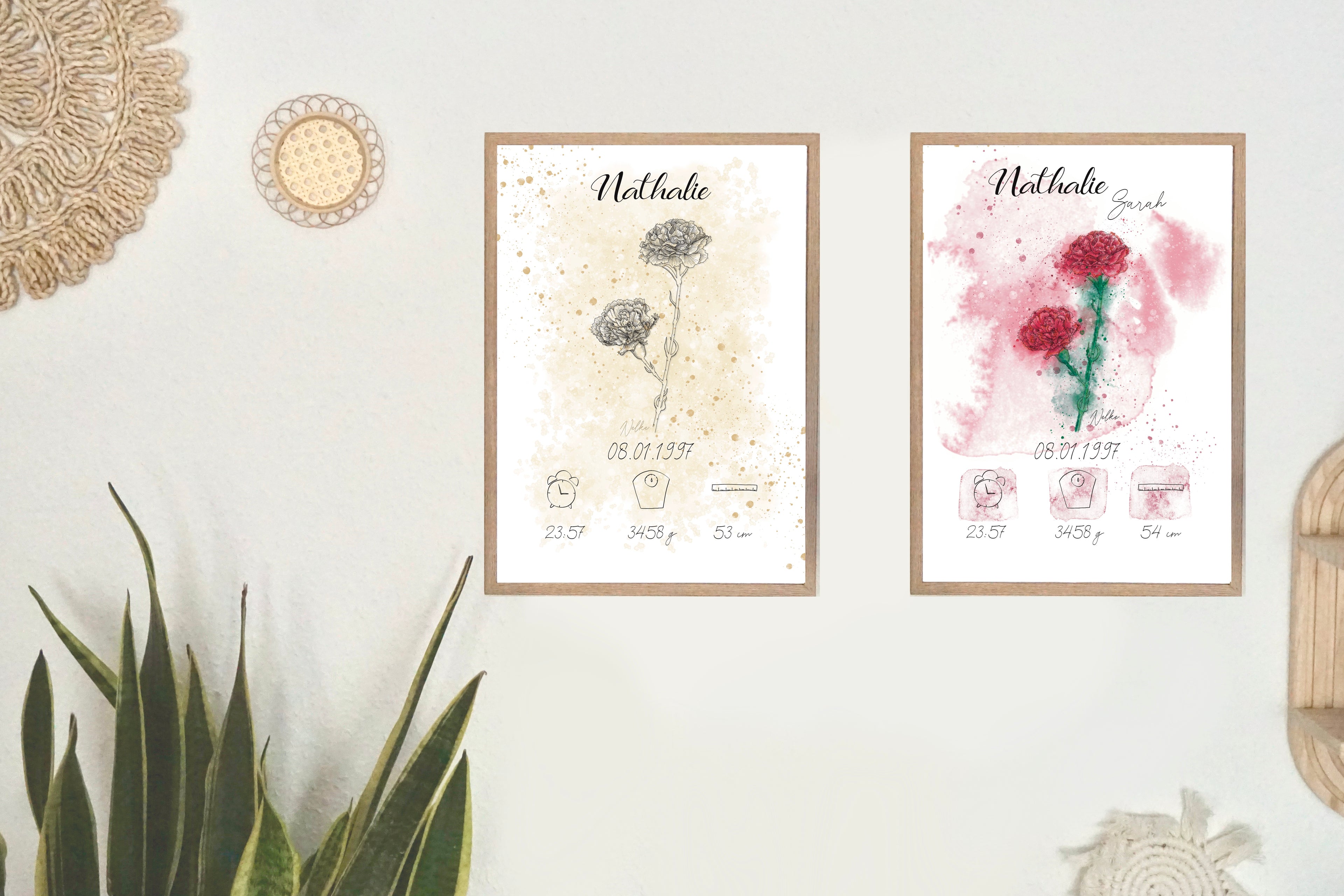 Personalisiertes Geburtsposter: Geburtsblume Januar Nelke | Bunt
