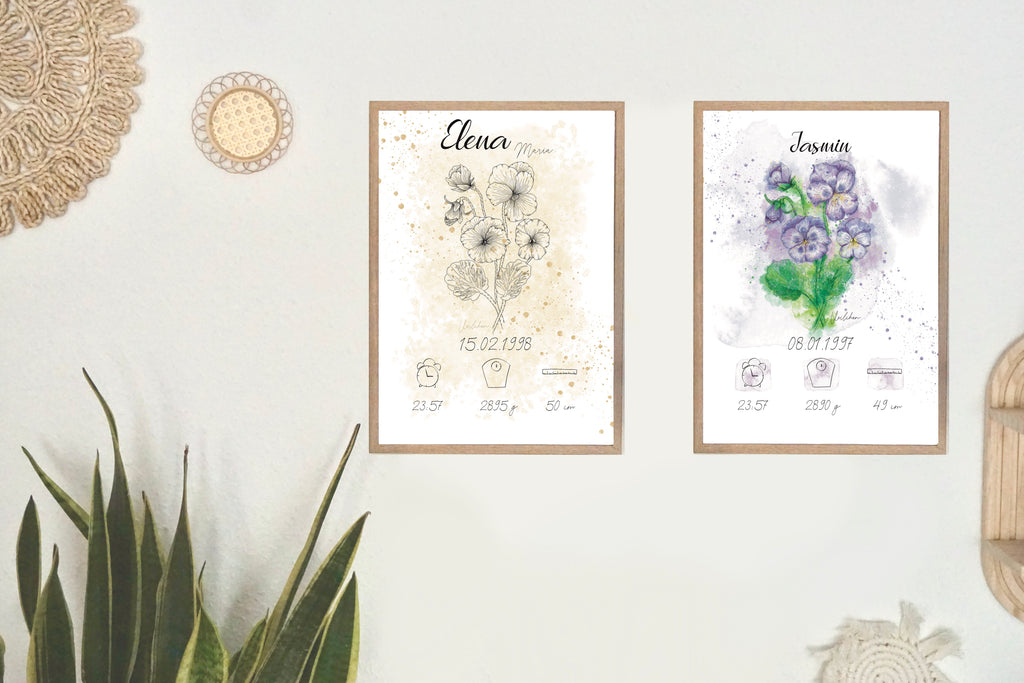 Personalisiertes Geburtsposter: Geburtsblume Februar Veilchen | Beige