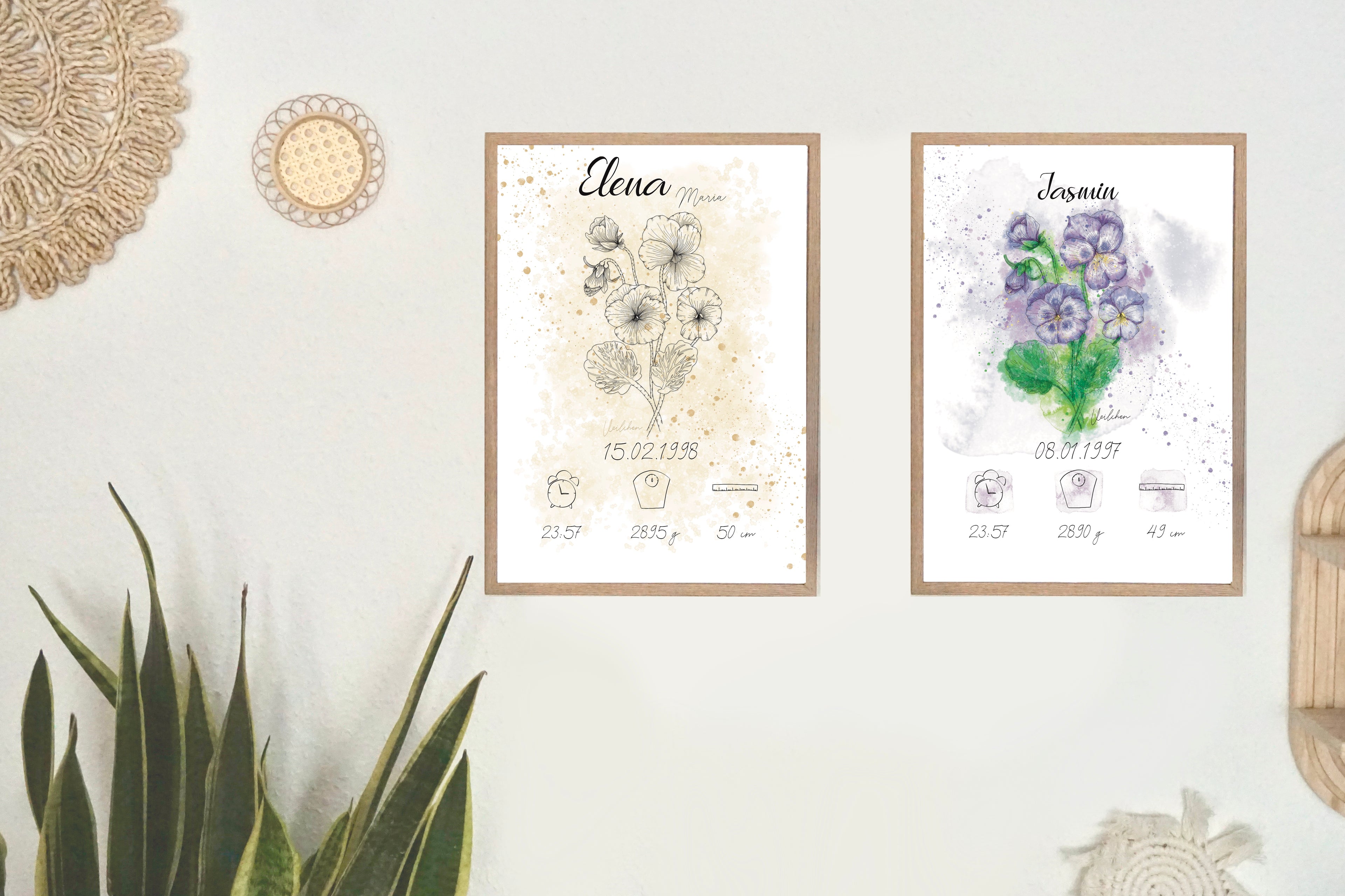 Personalisiertes Geburtsposter: Geburtsblume Februar Veilchen | Beige