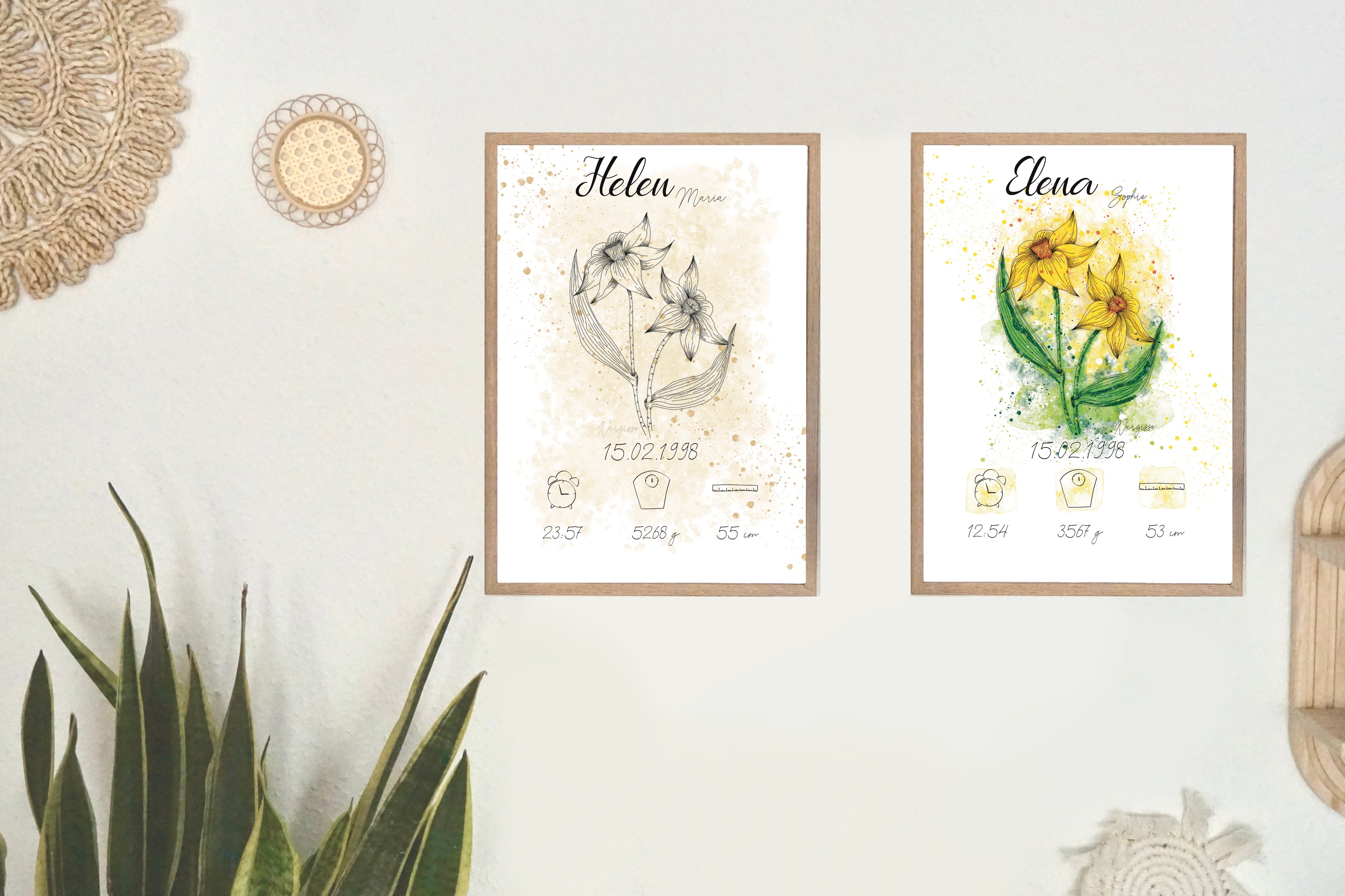 Personalisiertes Geburtsposter: Geburtsblume März Narzisse | Beige