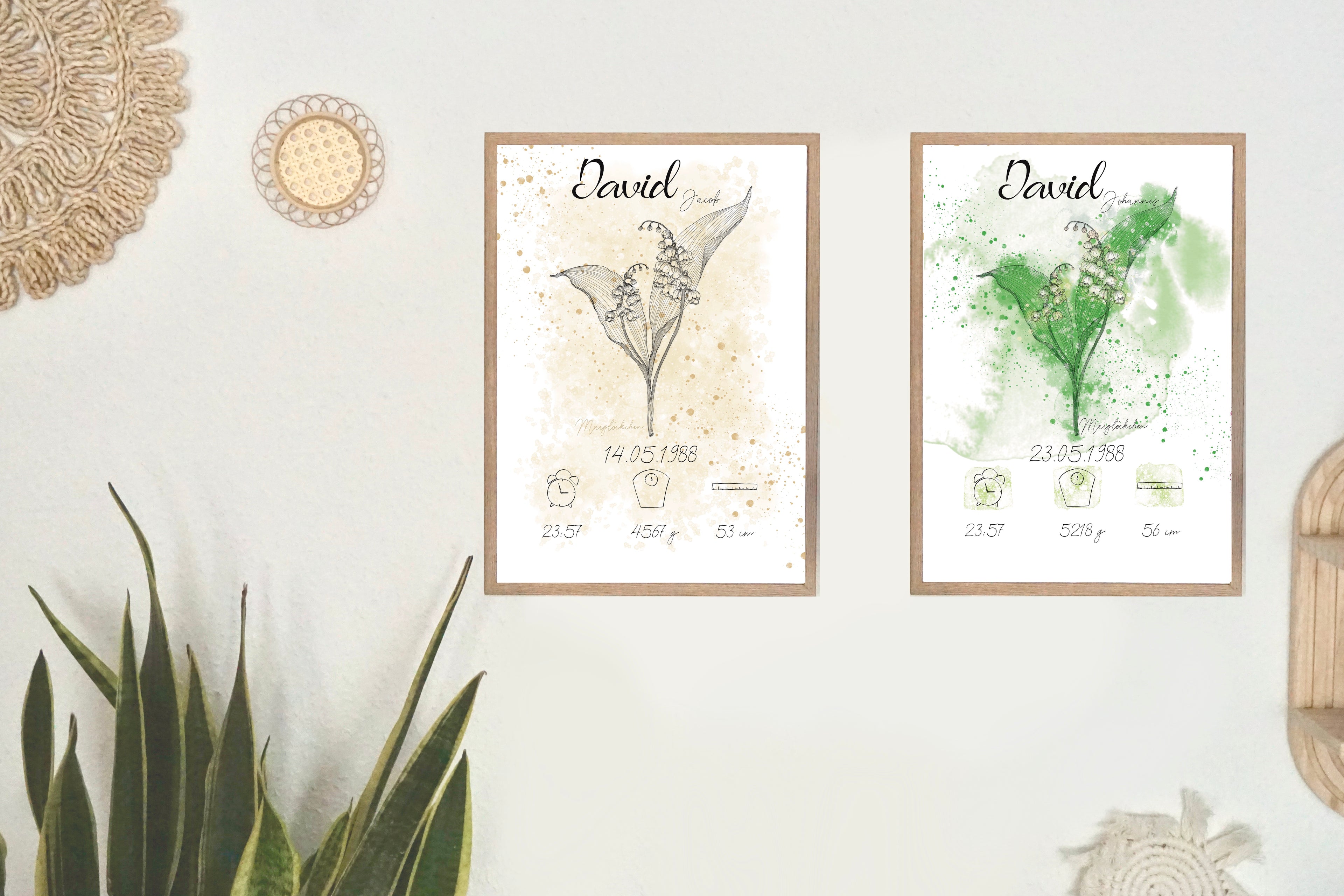 Personalisiertes Geburtsposter: Geburtsblume Mai Maiglöckchen | Beige