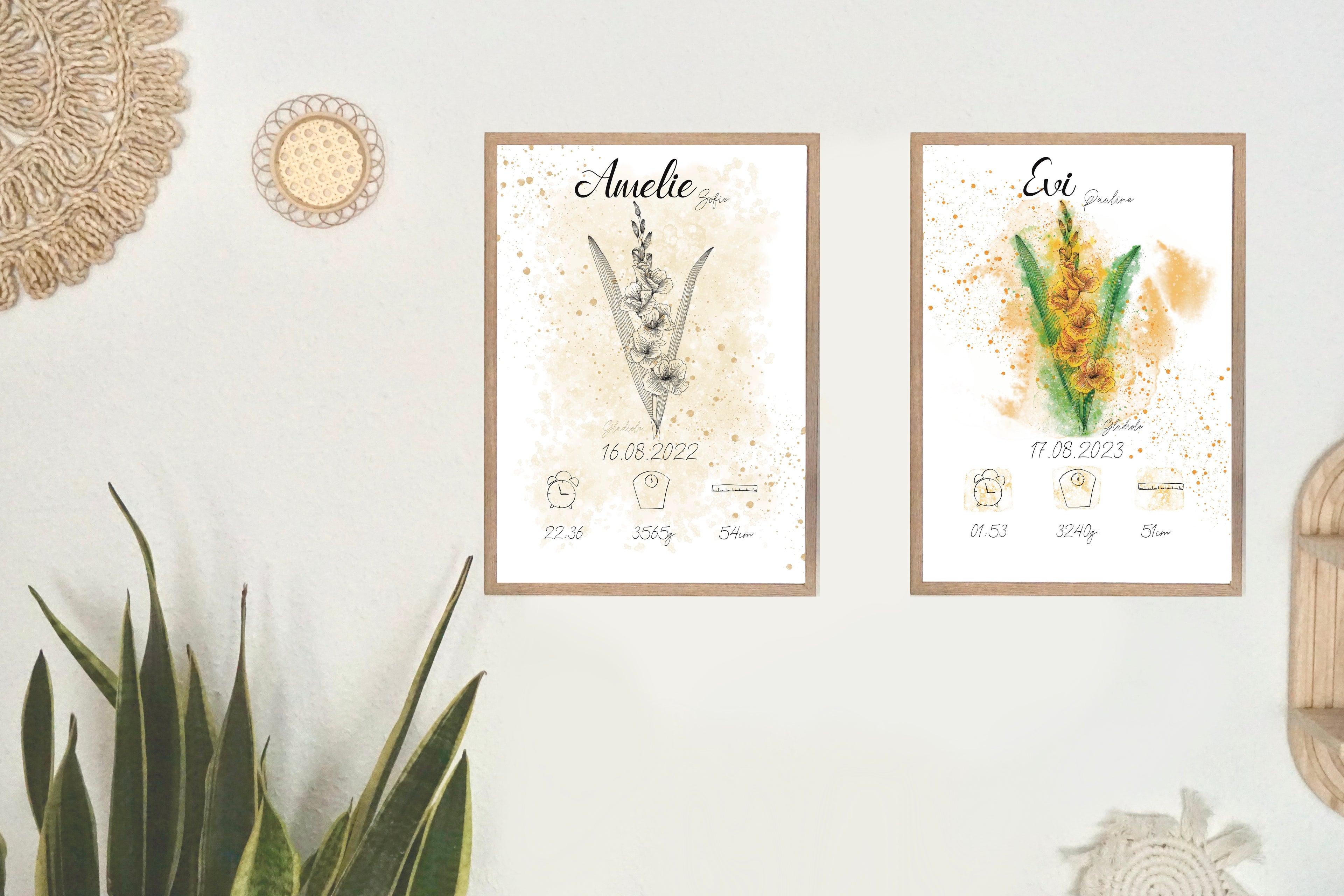 Personalisiertes Geburtsposter: Geburtsblume August Gladiole | Beige
