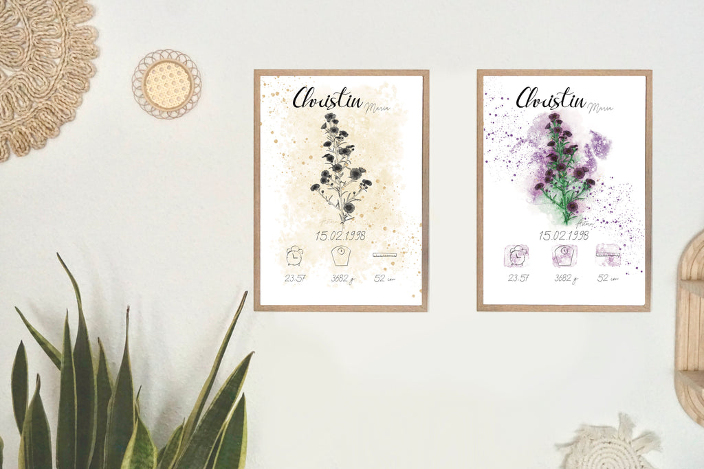 Personalisiertes Geburtsposter: Geburtsblume September Astern | Bunt
