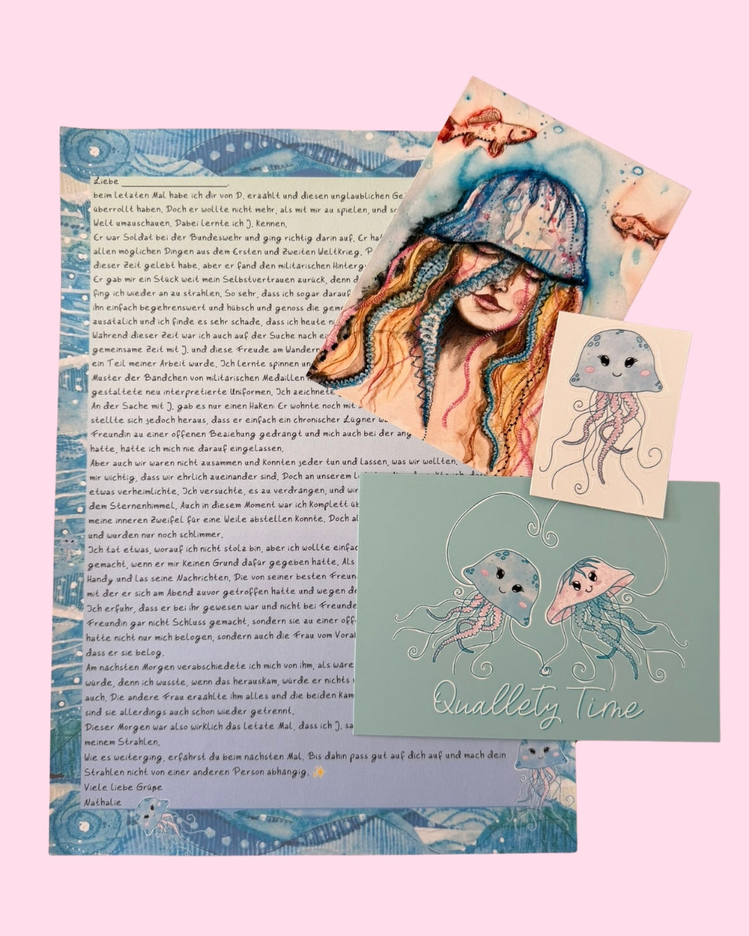 Traumpost_Juli_Snailmail_metime_Auszeit_Überraschung_Brief_Freundin_Geschichten_Postkarte_Kunstdruck_wasser_Meer_Qualle_Sticker_Fische_unter_Wasser_Gedanken_Freundschaft