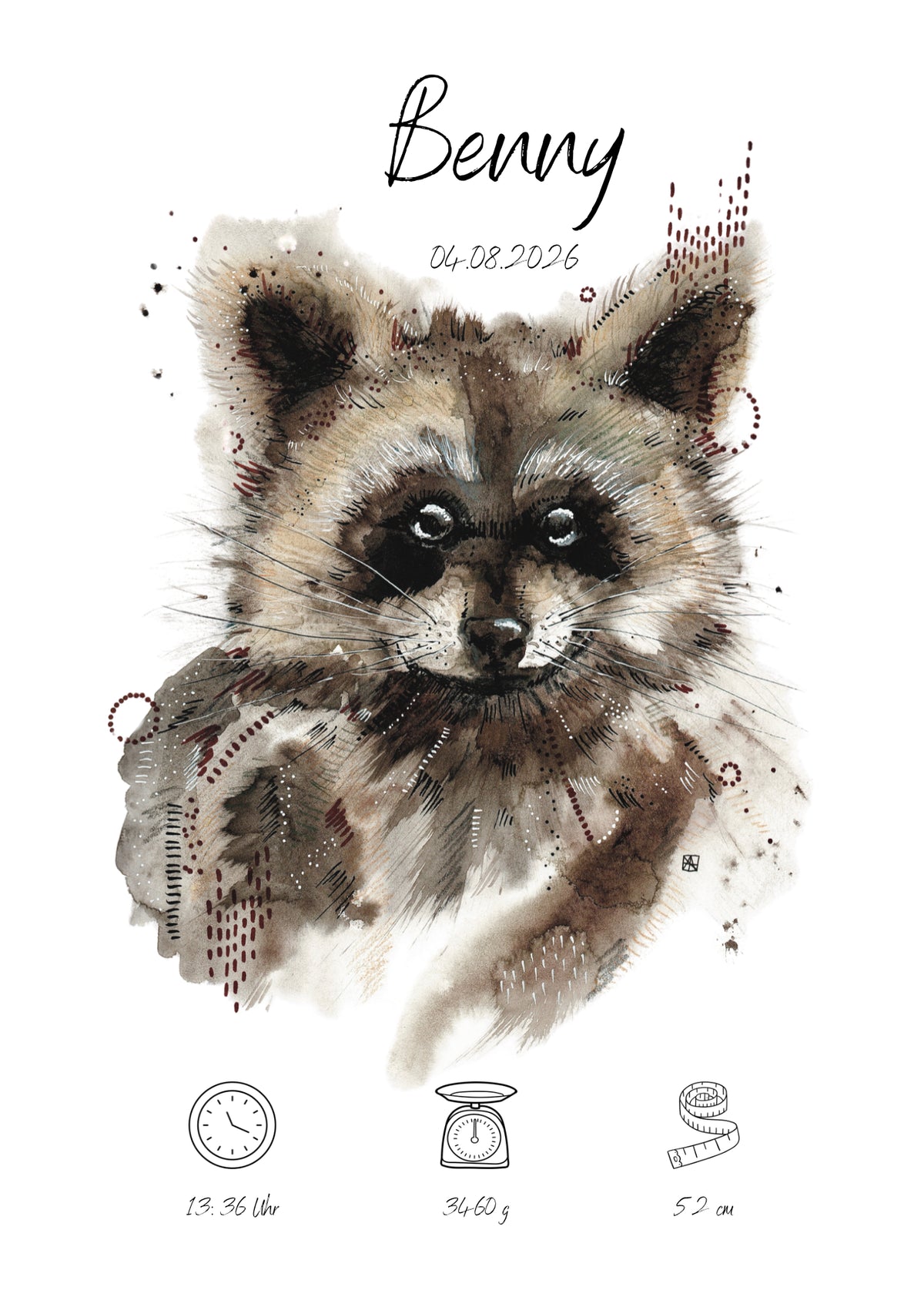 Personalisiertes Geburtsposter: Waschbär