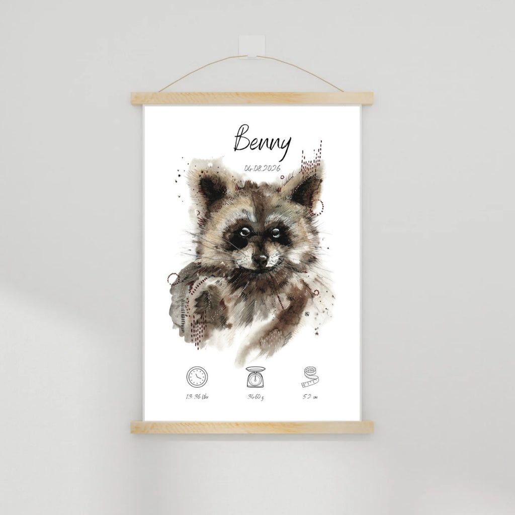 Personalisiertes Geburtsposter: Waschbär
