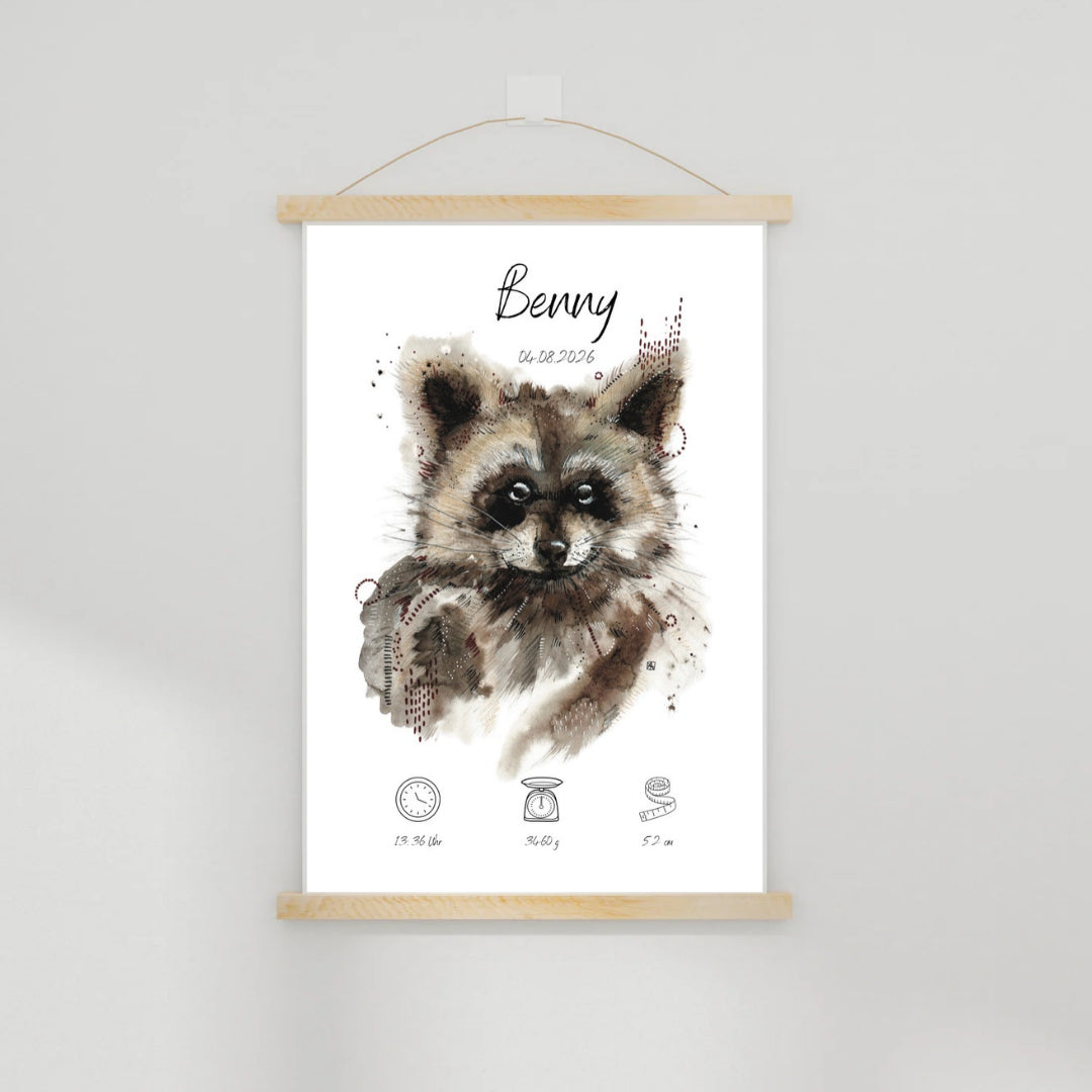 Personalisiertes Geburtsposter: Waschbär